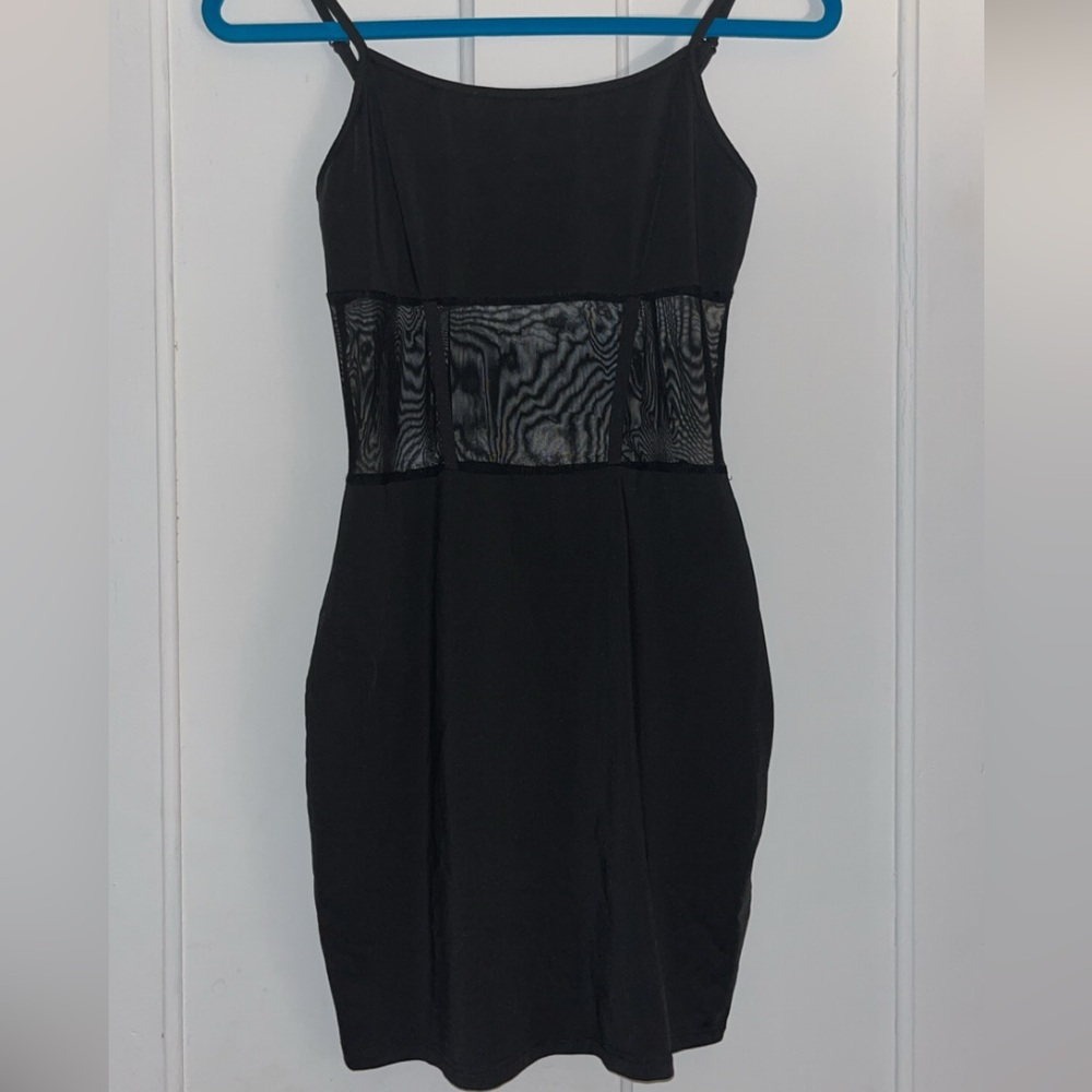 Black Bodycon Dress with Mesh Corset